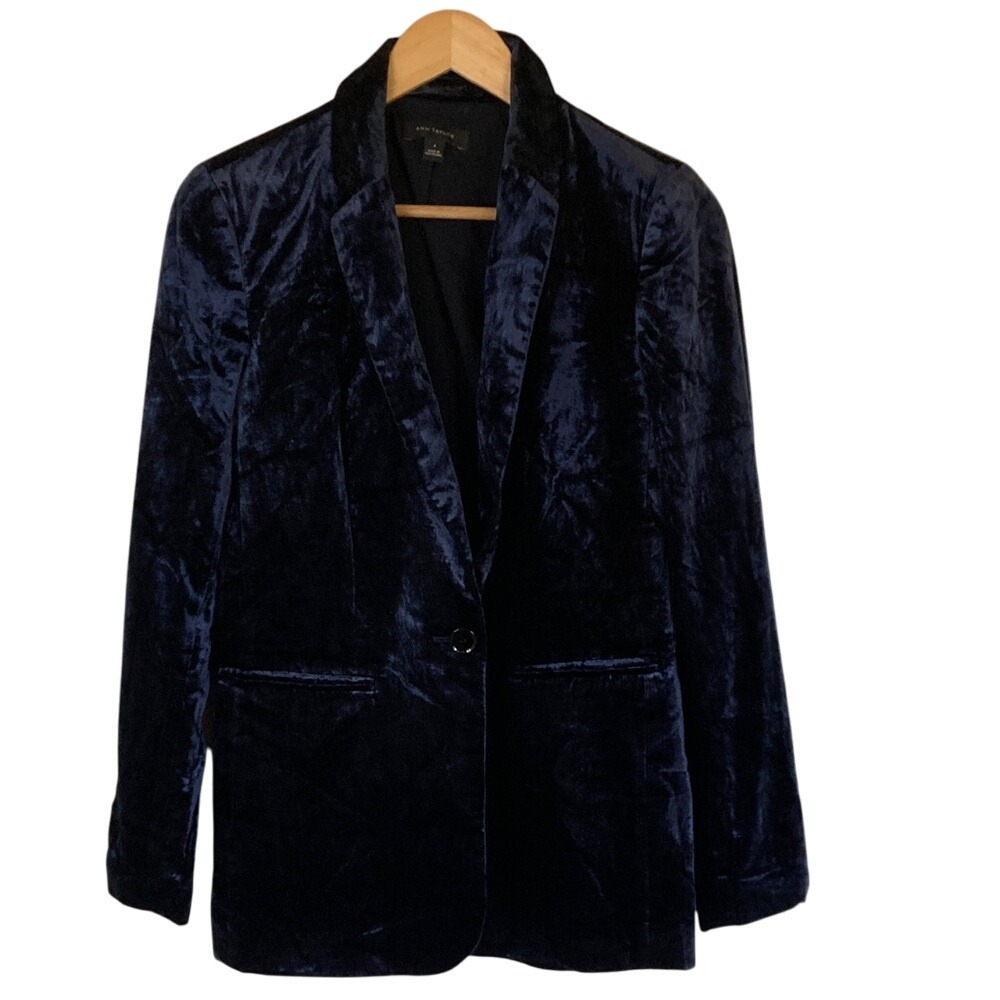 Ann Taylor Womens Elegant‎ Blue Velvet Blazer Size 4 Special Event Holiday